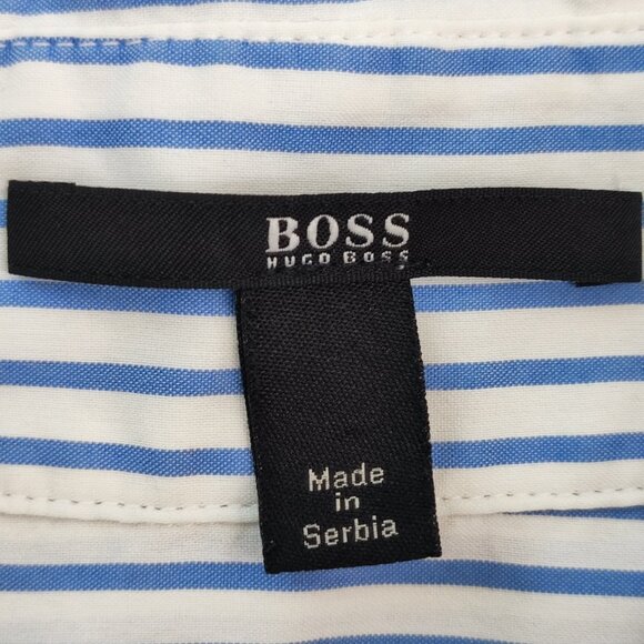 Hugo Boss blouse women's size 8 white with blue stripes business casual - Picture 5 of 14